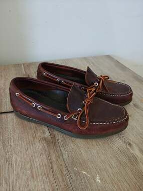 L.L. Bean Men's Handsewn Moccasins Blucher Rocker Sole Brown Leather - Size 9 D